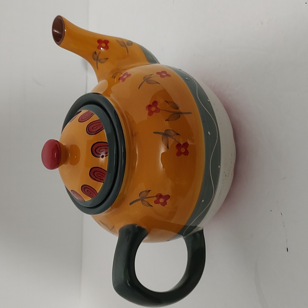 Vintage Folk Art Handcrafted and Painted Southwestern Design Teapot